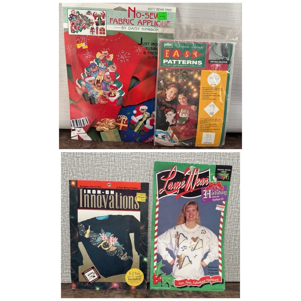 Vintage Holiday Iron-On Fabric Applique Lot of 4 Lamé Wear Daisy Kingdom Pellon